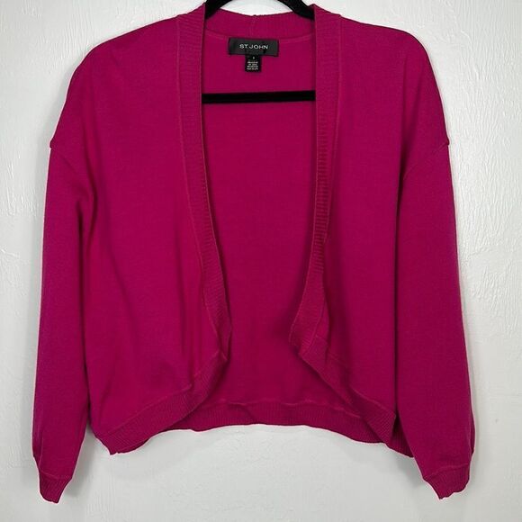 St. John Fuchsia Wool Blend Open Front Shrug Cardigan Size S - Picture 1 of 9